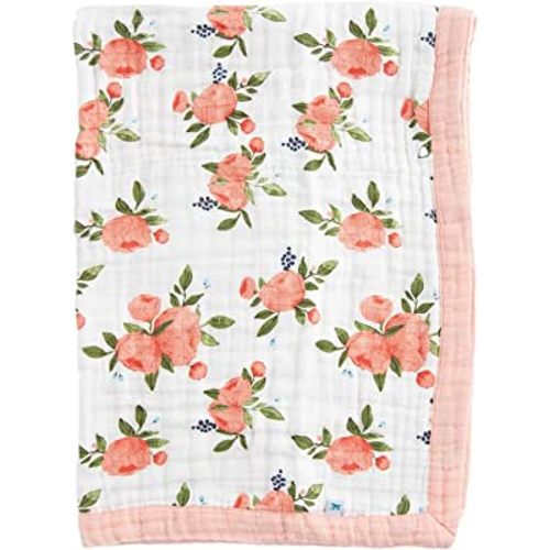 Little Unicorn Watercolor Roses Cotton Muslin Quilt Receiving Blanket | 100% Cotton | Super Soft | Babies and Toddlers | 30” x 40” | Machine Washable