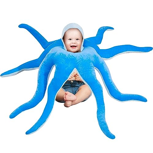 Leyndo Baby Octopus Costume Wearable Giant Octopus Adorable Octopus Stuffed Animal Jumbo Stuffed Octopus Plush Baby Halloween Costumes for Kids Boys Girls Birthday Gift Halloween Party, Blue