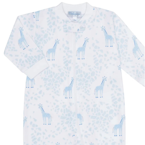 Blue Giraffe Print Zipper Footie