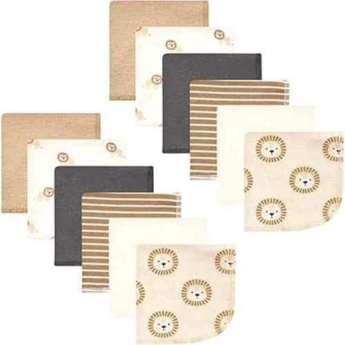 Hudson Baby Unisex Baby Flannel Cotton Washcloths, Brave Lion 12 Pack, One Size