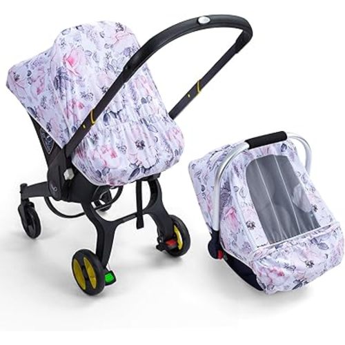 Car Seat Cover Baby, Infant Car Seat Cover with Mesh Window, Stretch Carseat Cover for Girls Boys, Soft Breathable Baby Carrier Cover for Stroller, Summer Carseat Canopy Sunshade Cover