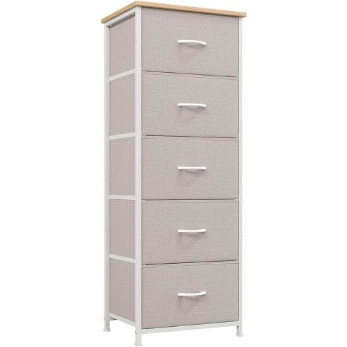 Somdot Tall Dresser for Bedroom with 5 Drawers, Storage Chest of Drawers with Removable Fabric Bins for Closet Bedside Nursery Laundry Living Room Entryway Hallway, Ash Grey