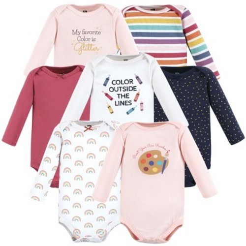 Hudson Baby Infant Girl Cotton Long-Sleeve Bodysuits, Creativity, 0-3 Months