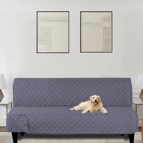 U-NICE HOME Futon Sofa Covers Reversible Sofa Slipcover Armless Cover Furniture Protector Couch Cover Water Resistant (Futon, Dark Grey/Dark Grey) 68” armless