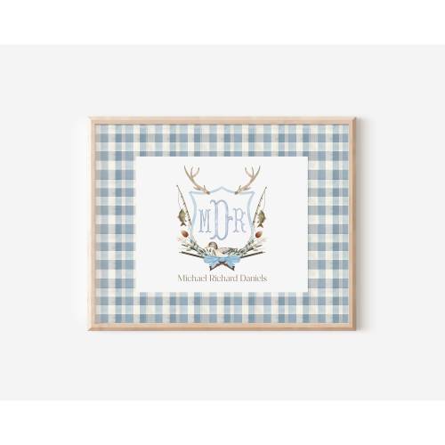 Hunting Nursery Crest Personalized for Baby Boy Monogram Gift Keepsake Art for Nursery Decor New Mom Gift for Newborn Custom Fishing Nursery