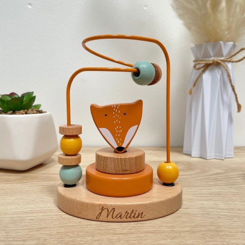 Wooden Bead Maze - Fox Personalized Wooden Toy - Baby Birth Gift, Children&#39;s Room Decoration, Wooden Motor Skills Toy