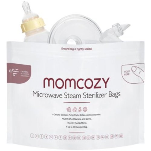 Momcozy Microwave Steam Sterilizer Bags, 20 Count Travel Sterilizer Bags Reusable for Breast Pump Parts/Baby Bottles