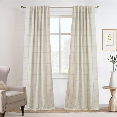 DriftAway 100% Blackout Windowpane Plaid Linen Curtains Yarn Dyed Woven Lined Farmhouse Drapes