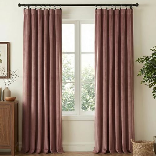 NICETOWN Dusty Rose Pink Blackout Velvet Curtains for Girls Room 84 inch Long - Privacy Protection Light Blocking Drapes for Living Room, Gifts for Mom, W52” x L84, 2 Panels