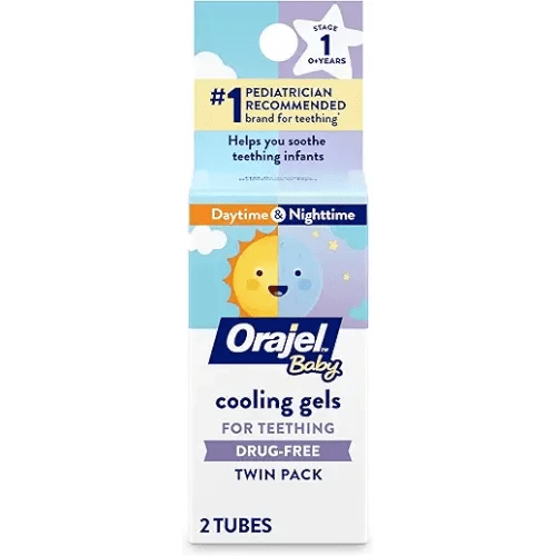 Orajel Baby Daytime & Nighttime Cooling Gels for Teething, Drug - Free, #1 Pediatrician Recommended Brand for Teething*, Two 0.18oz Tubes