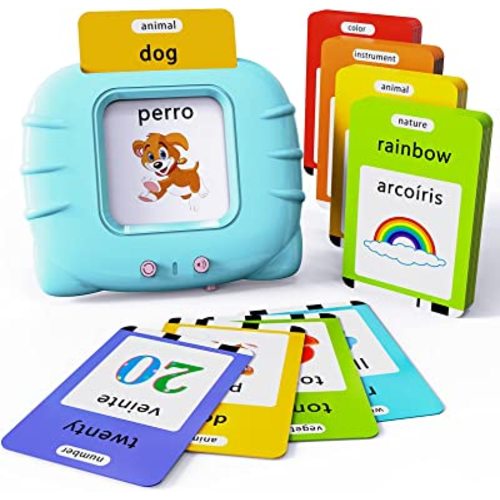 Lapare Spanish and English Bilingual Audible Flash Cards Toy with Music, Learn Spanish and English for Kids, Niñas, Niños, Bebes