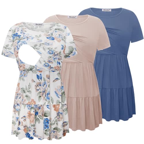 Bearsland Women’s Nursing Top 3pack Short Sleeve Scoop Neck Nursing Shirt Breastfeeding Shirts