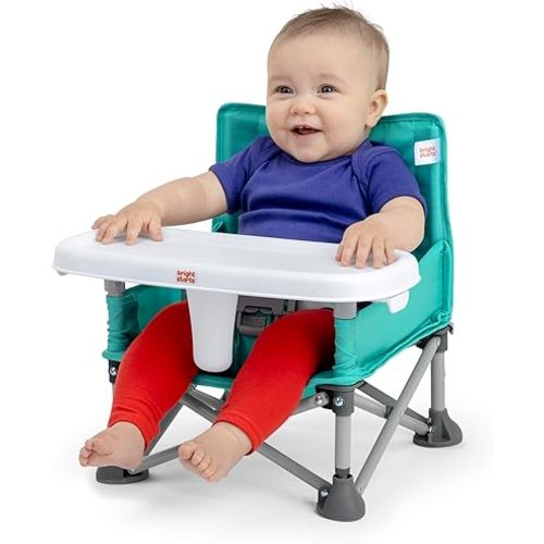 Bright Starts Pop 'N Sit Portable Booster, Indoor/Outdoor Use, Floor Seat with Feeding Tray, Teal, 6 Mos - 3 Yrs