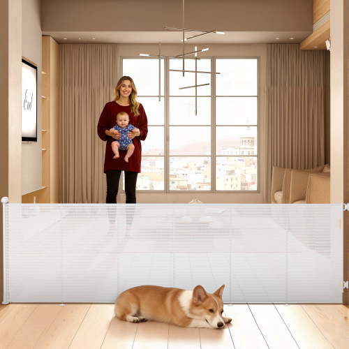 TULILLO Retractable Baby Gate 200" Extra Wide, 48in Tall, Double Lock, Retractable Dog Gate for Doorways Stairs Hallways Indoor and Outdoor, White