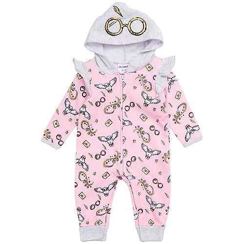 Harry Potter Baby Girls Hooded Bodysuit - Sweatshirt Fleece Zip Up One Piece Baby Girl Clothes