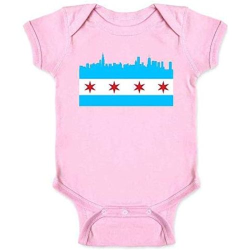 Pop Threads Chicago City Flag Skyline Retro Vintage Baby Toddler Kids Girl Boy T-Shirt