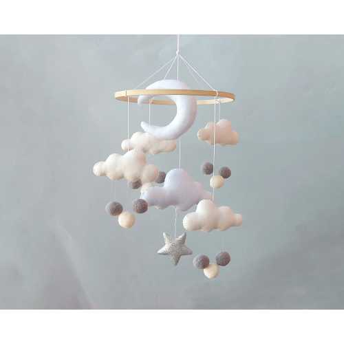 Crib mobile nursery, Baby mobile, Neutral baby mobile, Cloud mobile, Moon mobile, Monochrome mobile, Nursery Decor, Cloud decor