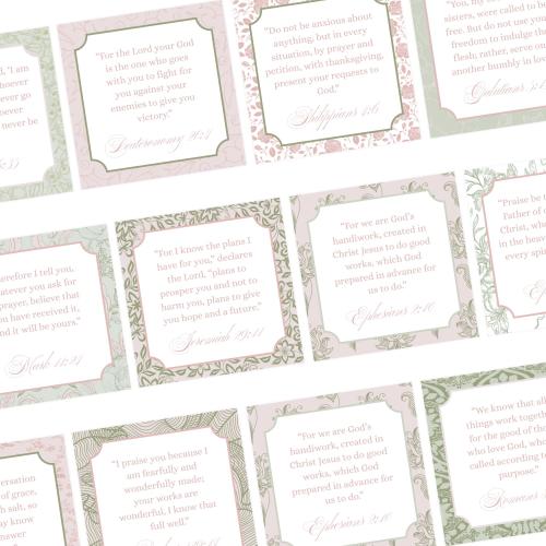 Pink and Green Scripture Cards, By the Month Bible Cards, Bible Verse Cards, Pink and Green Gift, Monthly Memory Verse Cards, Set of 12, NIV