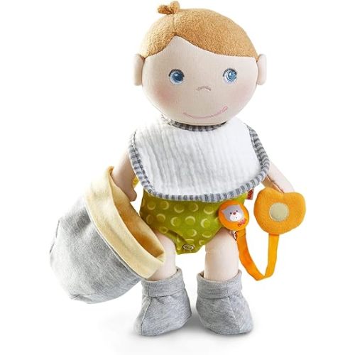 HABA Soft Doll Maxime Baby Doll Accessories Set - Machine Washable Plush Toys for 2 Year Old Girl and Boy - 11 ½“ Gift Set for Early Learning and Role Playing Skills