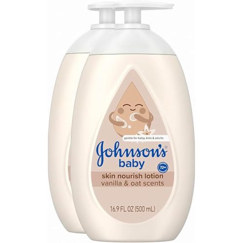 Johnson's Skin Nourishing Baby Lotion, Vanilla & Oat Scents, Hypoallergenic Baby Body Lotion for 72 Hour Hydration Until Baby's Next Bath Moisturizes & Protects from Dryness, 16.9 fl. oz (Pack of 2)