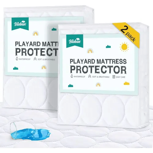 Pack and Play Mattress Pad Sheets Waterproof 2 Pack, Quilted Pack and Play Mattress Protector Cover Fitted Fits for Graco Pack n Play Playard Mattress/Playpen Mattress, White, 39" x 27"