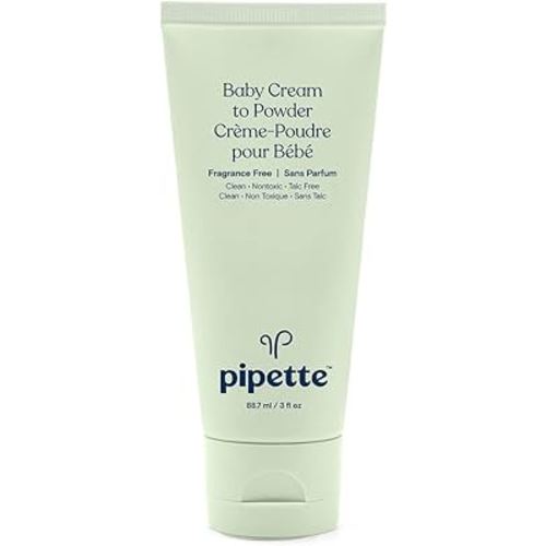Pipette Baby Cream to Powder - Talc-Free Baby Powder, Keep Baby's Skin Happy, Squalane Helps Restore The Natural Balance of Baby’s Skin, Fragrance Free, 3 oz