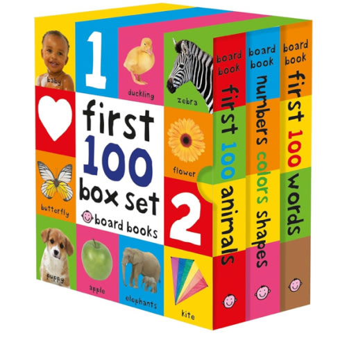 First 100 Board Book Box Set (3 books): First 100 Words, Numbers Colors Shapes, and First 100 Animals