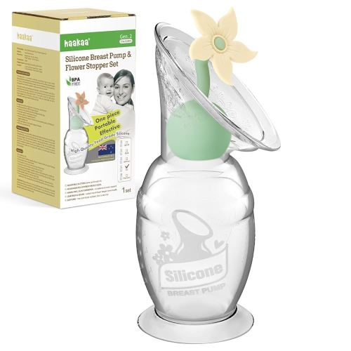 haakaa Manual Breast Pump with Flower Stopper Set, Gen.2 Silicone Hand Pump with Suction Base, BPA Free (5oz/150ml, Oat)