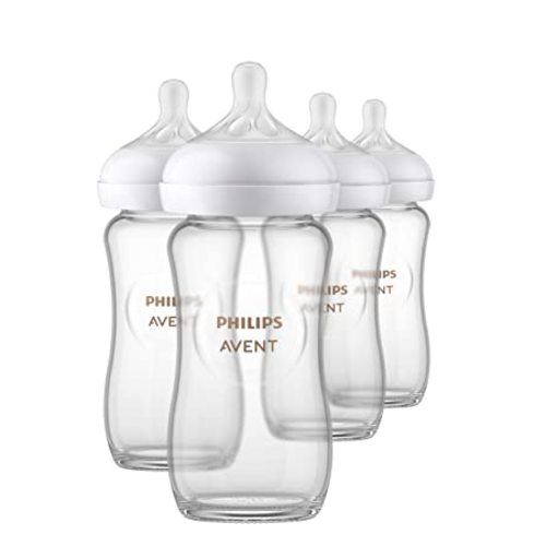 Philips AVENT Glass Natural Baby Bottle with Natural Response Nipple, Clear, 8oz, 4pk, SCY913/04