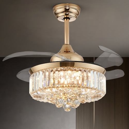 Antoine Retractable Crystal Integrated 36-in Modern Gold with Clear Blades Color-changing Integrated LED Indoor Smart Fandelier Ceiling Fan with Light and Remote (4-Blade) LSBD-13 at Lowes.com
