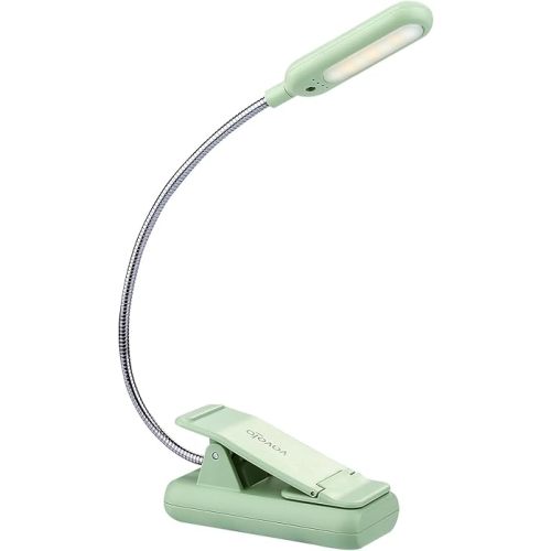 VAVOFO Rechargeable Book Light for Reading in Bed Kids, 7 LED Reading Light with 9-Level Warm Cool White Daylight, Eye Care Lamp with Power Indicator for Bookworms (Avocado Green)