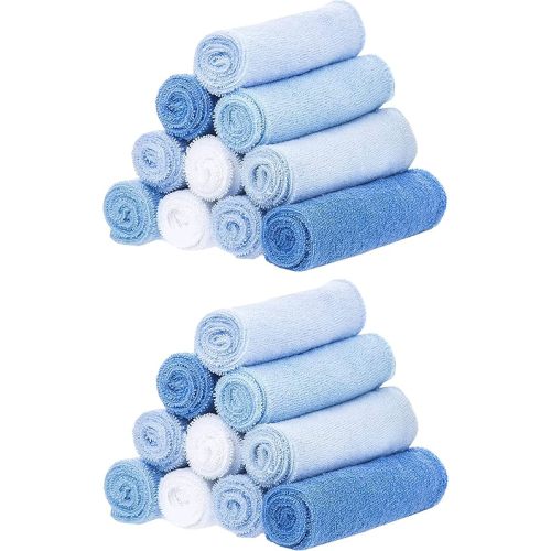 Spasilk Washcloths for Newborn Boys and Girls, Soft Terry Baby Washcloths, Baby Essentials, Ideal Baby Shower Gifts, Blue, Pack of 20