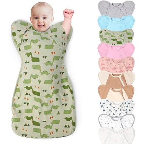 3-Way Wearable Swaddle Blankets Sleep Sacks with Arms Up, Hands Up Sleeping Sack Easy Diaper Changing Sleeping Bag for Baby Boy Girl Newborns Transitions to Arms-Free Calms Startle Reflex