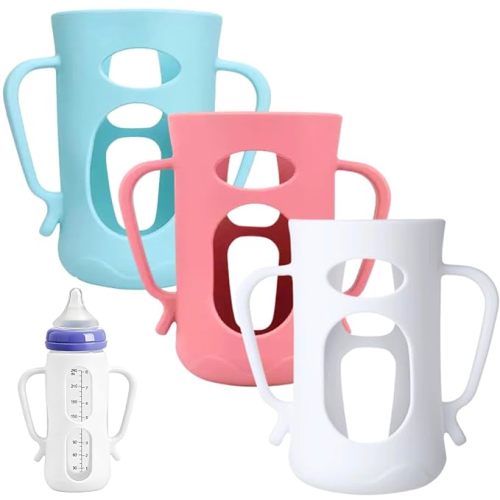 3Pack Silicone Sleeves Compatible with Lansinoh Glass Bottles for 8oz, Anti Breakage Glass Bottle Holder with Handles, Silicone Bottle Holder for Easy Grip, Quick Install, Easy to Clean