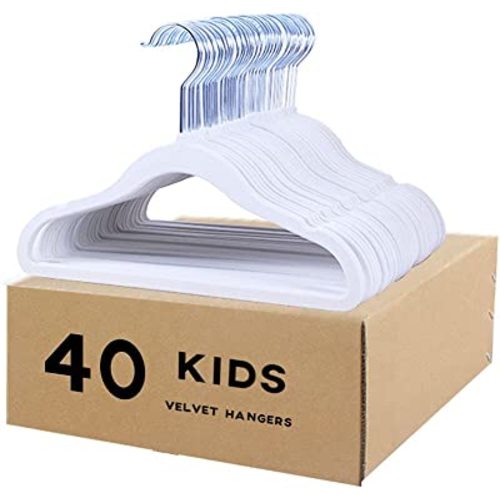 Kids Velvet Clothes Hangers, Non Slip Baby Hangers White (11.6" Inch - 40 Pack)