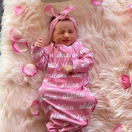 Solid Mauvelous Personalized Newborn Baby Knot Gown