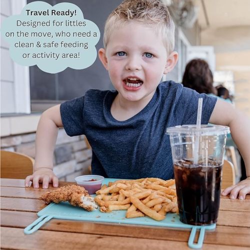 100% Silicone Placemat with Teething Edge Bumper/Spill Stopper | Dishwasher Safe, Travel Ready Non-Slip Suction Activity Mat for Infants, Babies, Toddlers, Children, Kids (Sage Green)