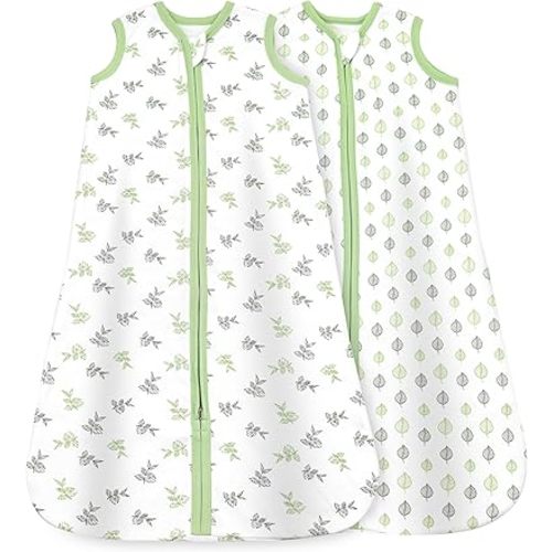 Baby Wearable Blanket, Breathable Cotton Sleep Sacks for 6-12 Months, 2 Pack Unisex Sleeping Bag Sack, Medium Size, 2-Way Zipper, 0.5 Tog