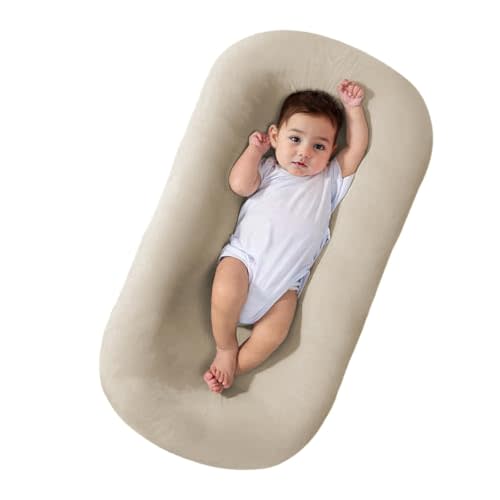 Baby Lounger 0-24 Months, Soft Cotton Bionic Design Infant Baby Lounger for Home and Travel, Newborn Babies Shower Gifts (Birch)