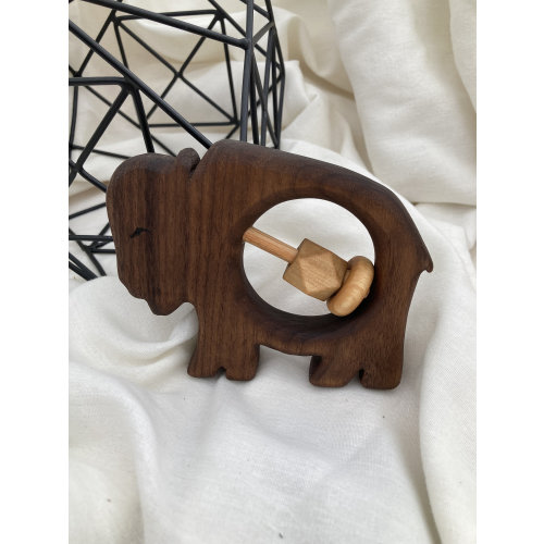 Baby Rattle Bison, Buffalo, Wood Rattle - Meets CPSC Requirements