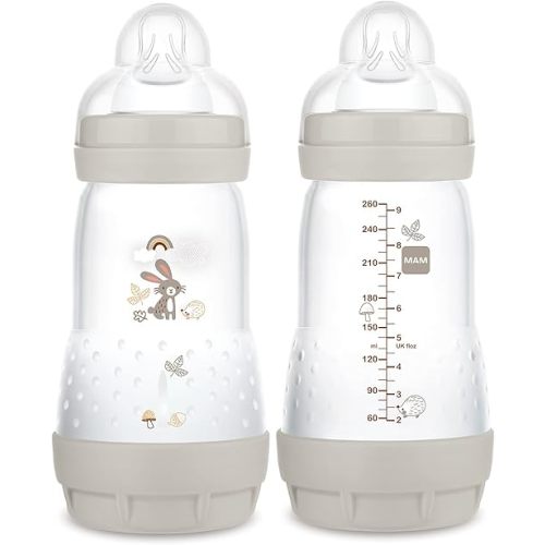 MAM Easy Start Matte Anti-Colic Baby Bottles, 9 oz (2 Count), Medium Flow Nipples, Unisex Baby,2 Count (Pack of 1)