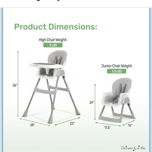 Dream On Me Portable 2-in-1 Tabletalk High Chair, Convertible Compact High Chair, Light Weight Portable Highchair, Grey