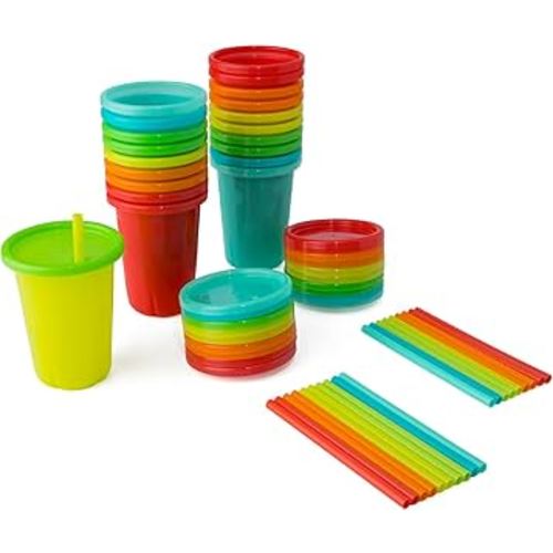 The First Years Take & Toss Toddler Straw Cups - Spill Proof Sippy Cups with Snap On Lids and Straws - Feeding Supplies and Party Supplies - 10 Oz - 20 Count