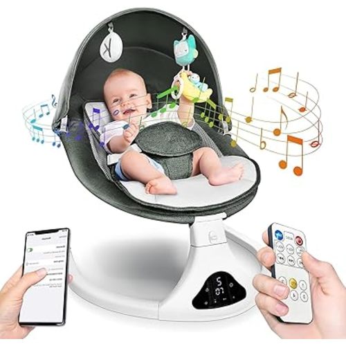 Baby Swing for Infants to Toddler| Portable Infant Swing with Remote Control, Rocker for Newborn with 5 Speeds, 3-Point Harness,3 Seat Positions for Baby Boy Girl (Green)