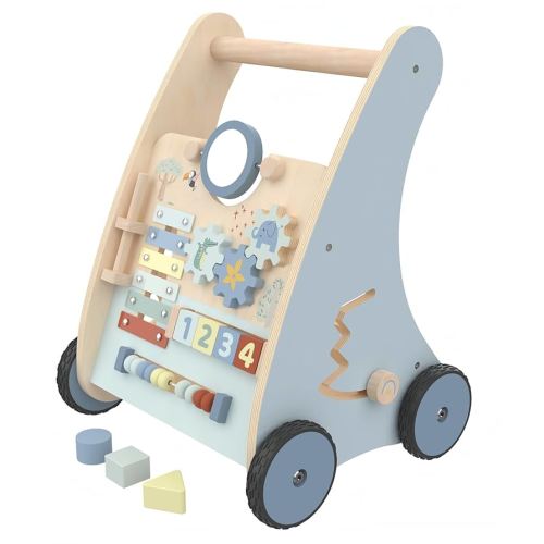 Wooden Baby Walker, Baby Push Walker Sit to Stand Walker,Educational Birthday Gift for Toddler Boy Girl Blue,Adjustable Push and Pull Learning Activity Center Walker Toy for Baby Learning to Walk