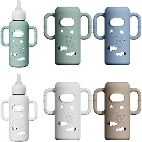 4 Pack Silicone Sleeves for Dr. Brown's Glass Baby Bottles - Drop Protection Baby Bottle Sleeves,Compatible with Dr. Brown's Newborn Glass Bottles,with Silicone Handles,8 oz