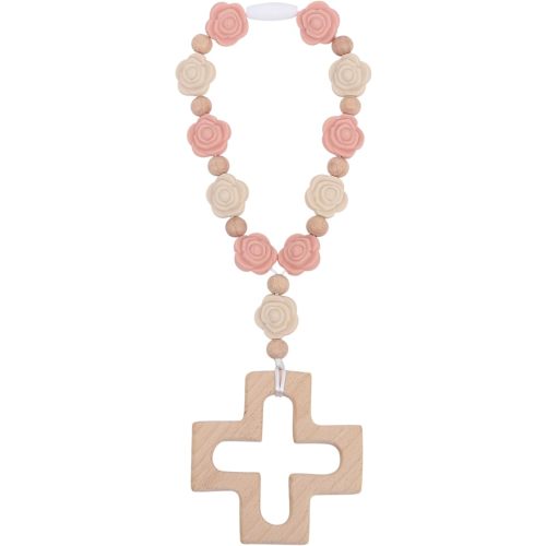 Cross Baptism Silicone Rosary - Baby Shower Baptism Party Supply, Kids First Rose Beads Rosary, Baby Girls 1st Year Silicone Beads Gifts, Christian Communion Rosary