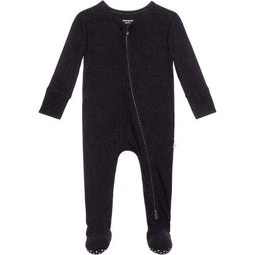 Posh Peanut Baby Boy Sleepers - Viscose from Bamboo Baby Pajamas - 2 Way Zipper Sleepers & Footie Pajamas with Designer Grips - Solid Ribbed Black - 3-6 Months