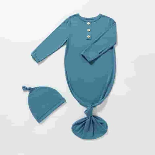 Clearance Rciityk Blue Newborn Baby Boys Girls Knotted Gown Bodysuit Soft Infant Sleeper Romper Baby Long Sleeve Pajamas Gown with Hat 2PC - Fall/Winter Savings Clearance