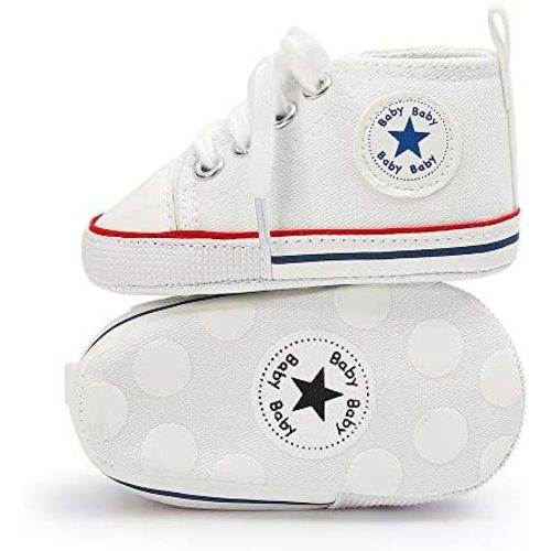 KIDSUN Unisex Baby Boy Girl Canvas Sneaker Soft Sole Infant Lace up Newborn Ankle Toddler First Walkers Crib Shoes